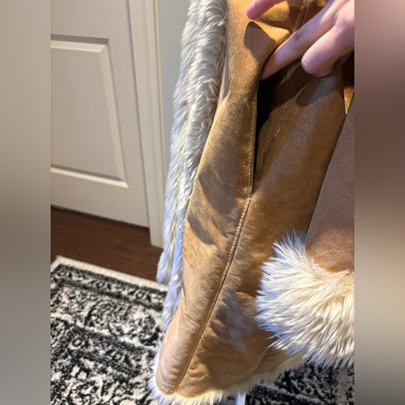 Wilsons Leather Vintage Suede Penny Lane Coat Long Fur Trim Tan Camel Leather L - Picture 8 of 10
